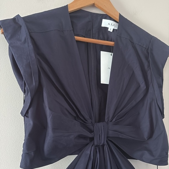 A.L.C. Alexandria Cotton Midi Dress Cap Sleeves Cutout Navy Size 8 - Picture 9 of 16